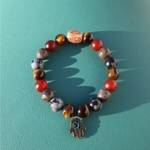 Multicolor Beaded Bracelet with Hamsa Charm
